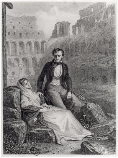 فرانسوا رينيه (1768-1848) Vicomte de Chateaubriand و Pauline de Beaumont في أنقاض الكولوسيوم ، توضيح من "Memoires d&39;Outre-Tombe" بواسطة Chateaubriand ، منقوش بواسطة Jean Charles Pardinel بواسطة فيليكس فيليبوتو